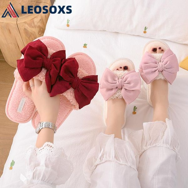 

bow slipper indoor outdoor spring women house slippers faux warm flat shoes female slip home furry ladies x357, Black