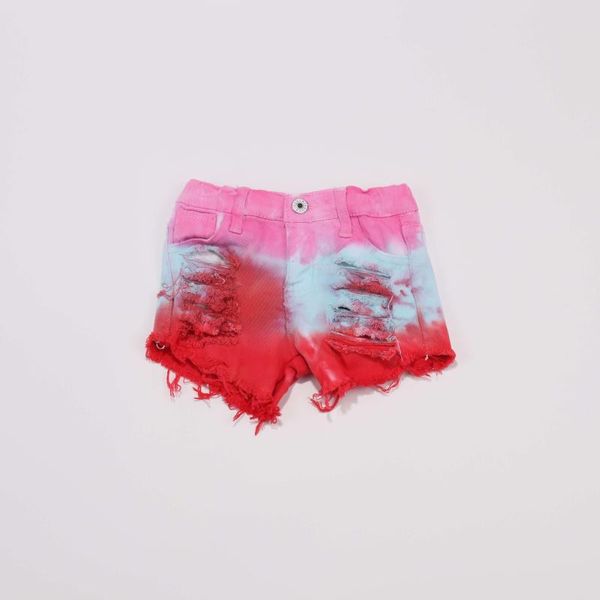 

summer girl tie dye pink blue red denim shorts jeans