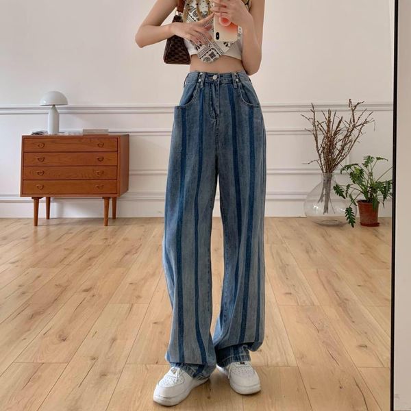 

women's jeans summer high waist wash for women plus size wide leg denim pants breathable loose trousers streetwear, Blue