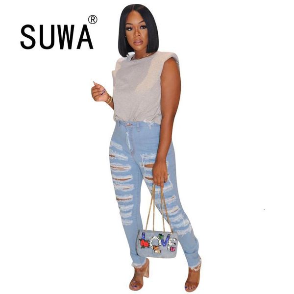

women's & capris blue classic fashion hole pants jeans women fall 2021 recommend style high waist denim patchwork trousers club outfits, Black;white
