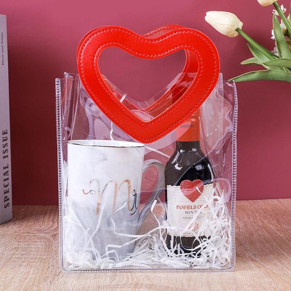 

gift wrap pe transparent bags with handles love cosmetic packaging tote bag for wedding favors christmas baby shower birthday party