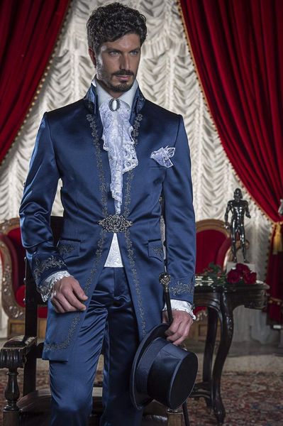 

men's suits & blazers groomsmen italian men blue long tailcoat with embroidery formal wedding for groom tuxedo costume homme mariage 2, White;black