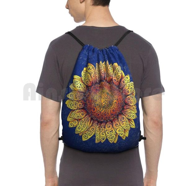

swirly sunflower backpack drawstring bags gym bag waterproof abstract brand art design