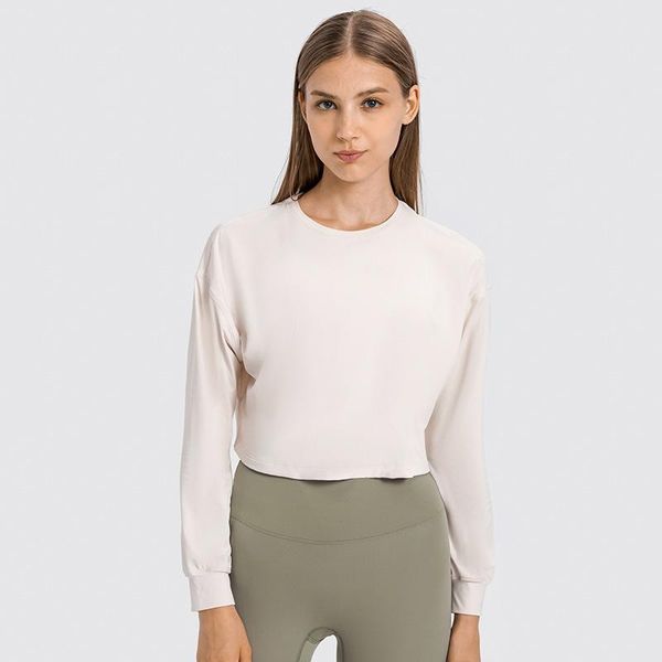 

yoga outfit jacquard plain lightweight fitness workout crop pullover women crew neck long sleeve training sport cropped sweatshirts