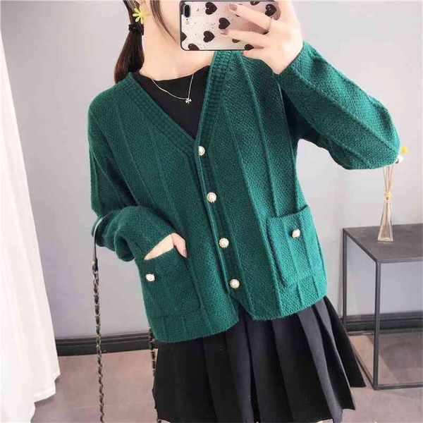 

spring autumn women's knitted coat korean pure color wild loose sweater casual long sleeve female cardigan coats ll760 210506, White