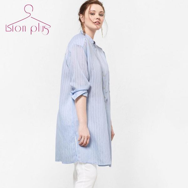

casual dresses striped office lady dress women 7xl 6xl 2021 autumn sky blue persective mandarin collar single cotton 5xl 4xl big sizes, Black;gray