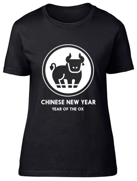 

chinese new year of ox 2021 fitted womens ladies t shirt, White;black