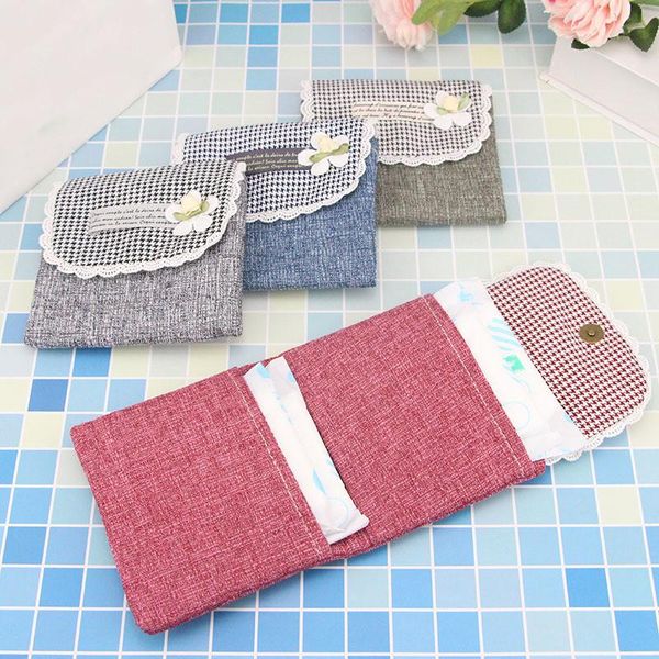 

storage bags foldable women girl flower double layer sanitary pad organizer purse napkin cosmetic pouch case bag