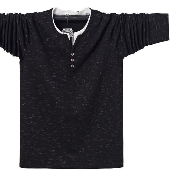 

men's t-shirts 2021 autumn brand fashion v-neck button t-shirt classic plus size 5xl 6xl young cotton stretch loose long-sleeved, White;black