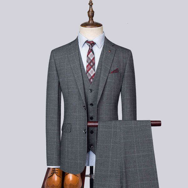 

luxury men's suits blazers suit korean version slim fit two-piece set grey checkered man men's three piece suit, White;black