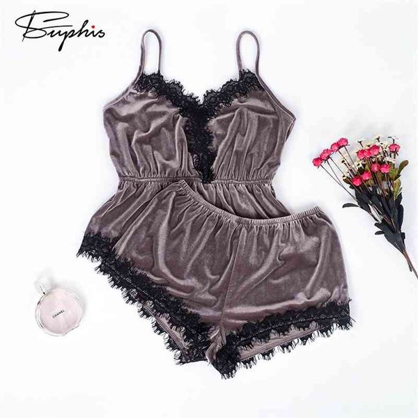 

suphis women's pajamas sets brown velvet camis lace shorts 2 pieces female sleepwear nightwear pajama 210330, Black;red