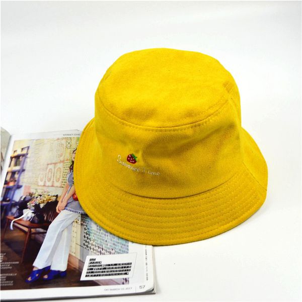 

literature and art versatile fisherman's sweet strawberry embroidery girl summer student sunshade sunscreen basin hat