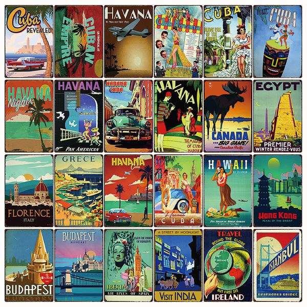 

city cuba hawaii aloha form tiki bar beach metal sign tin poster home decor wall art painting 20*30 cm size s-03