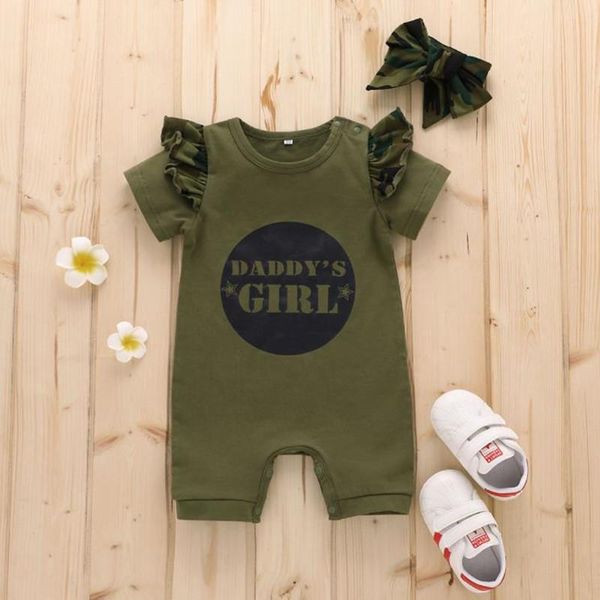 

2pcs cute outfits baby romper with hat letter print round neck short sleeve boys girls jumpsuit camouflage headwear clothing sets, White