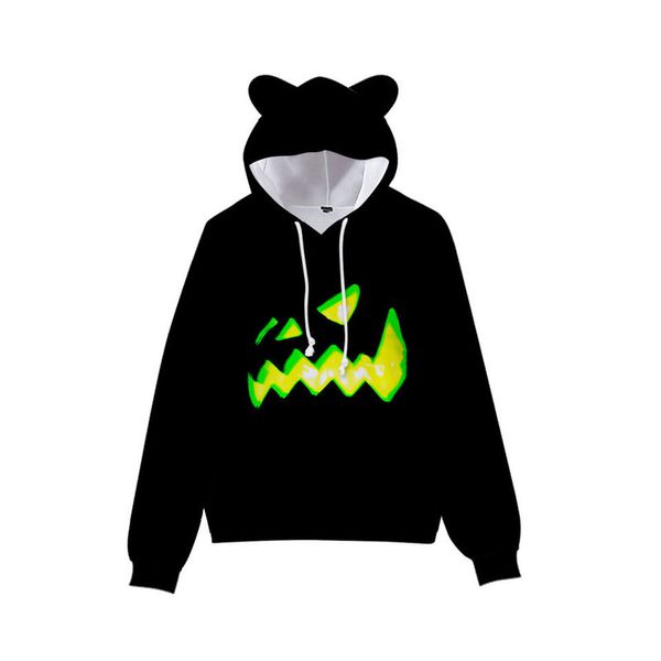 

green devil printed cute boys girls clothes hooded 3d printed hooded sweatshirt autumn early winter ears hooded pullover, Black