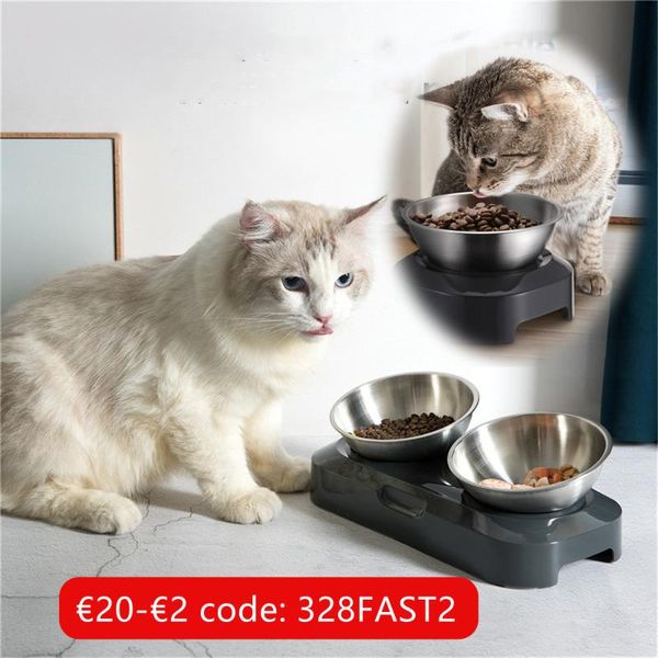 

double pet cat bowl dog water feeder with stand stainless steel bowls for puppy feeding supplies small & feeders