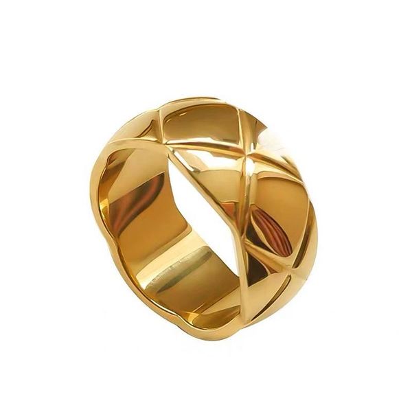 

cluster rings classic wide narrow rhombus cross-grid ring women's titanium steel gold-plated for women, Golden;silver