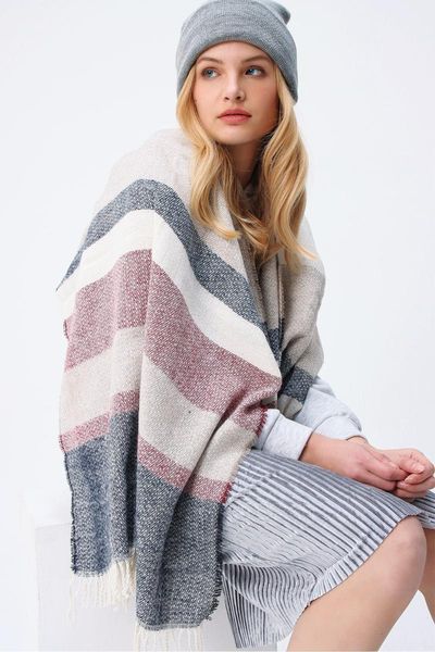 

scarves women's long voile warm winter color shawl ladies scarf soft powder eclu striped thick, Blue;gray