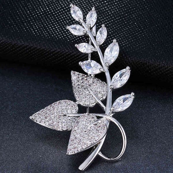 

emmayaleaf shape luxury handmade white gold/rose gold jewelry aaa cubic zircon brooch for women wedding, Gray