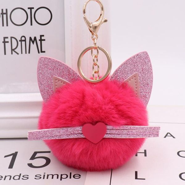 

keychains lovely cat fake fur ball keychain pompom key chain pom rings pompon women bag jewelry, Silver