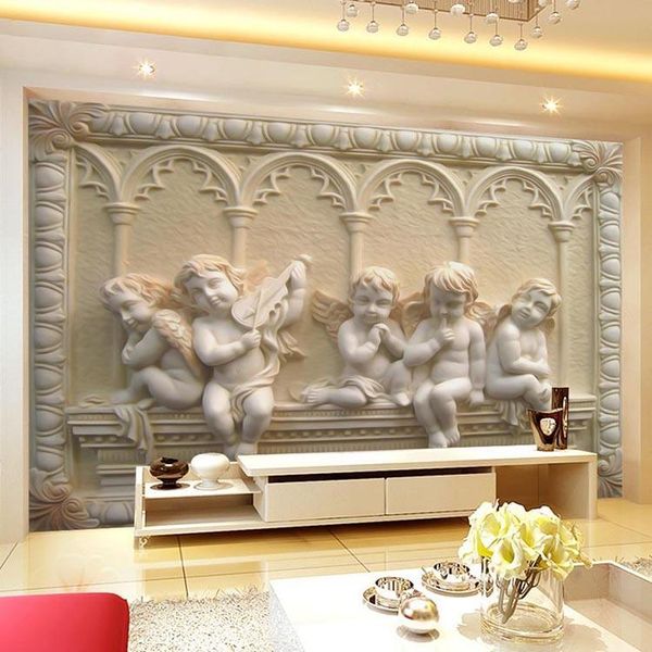 

wallpapers dropship 3d po wallpaper european style angel relief stereo wall living room sofa bedroom mural
