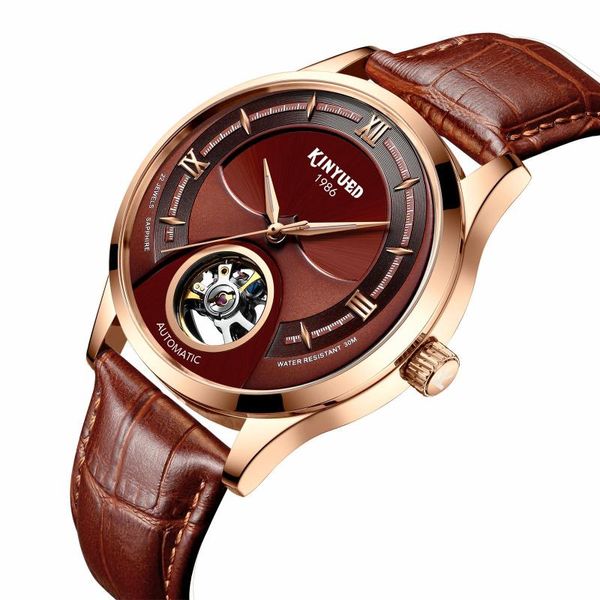 

wristwatches kinyued men leather watch 44 diameter, Slivery;brown