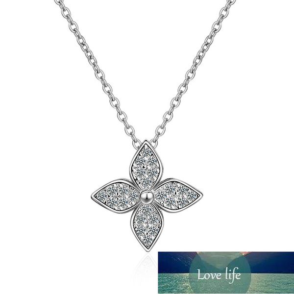 

100% 925 sterling silver trendy lucky flower shine cubic zirconia ladies pendant necklace jewelry women short chains no fade factory price e
