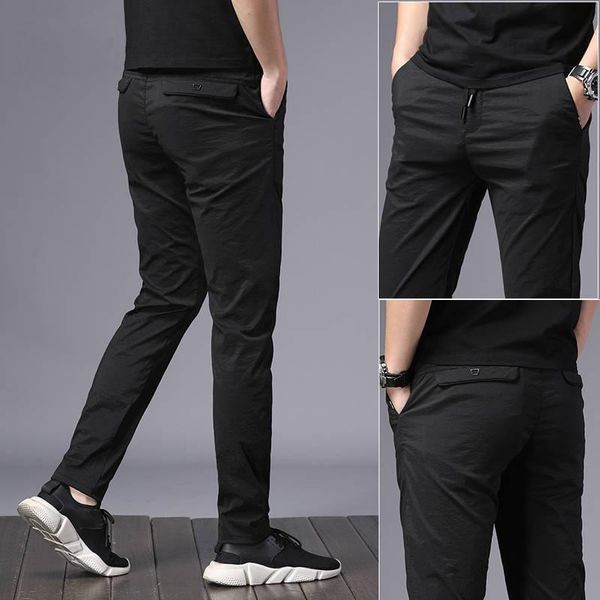 

men's casual pants male korean sports men clothing joggers spring summer autumn thin slim ice silk, Black