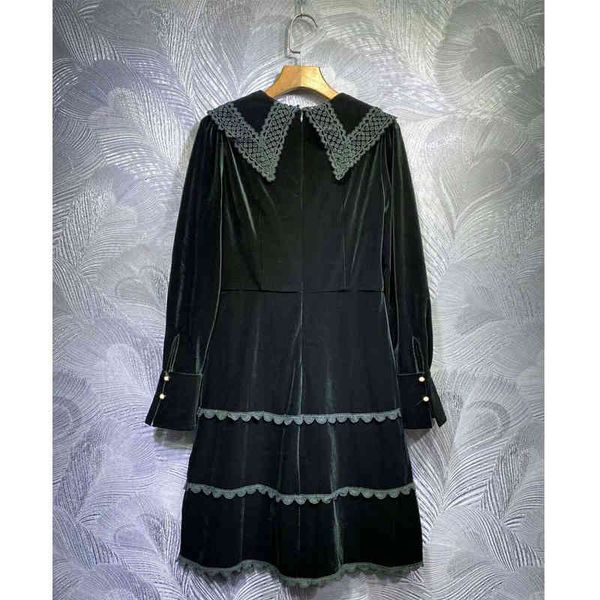 

dress loose seqinyy ed in veet 2021 autumn fashion design feminine lace embroidered flowers mini track, Black;gray