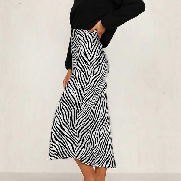 

skirts women zebra print skirt women's high waist split mid-length casual bodycon all-match femininas streetwear, Black