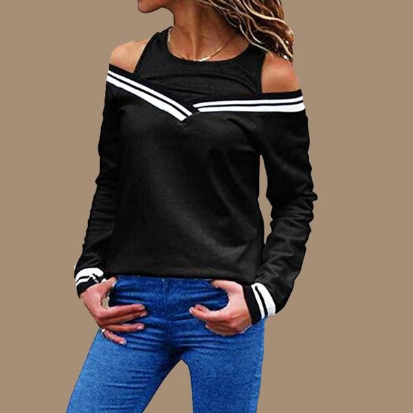 

women's hoodies & sweatshirts fake two piece women slim poleron mujer 2021 black white sweatshirt stripe cold shoulder hoodie patchwork