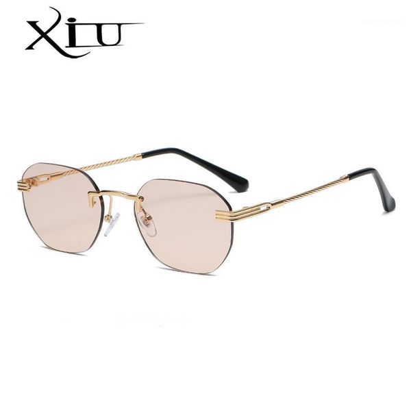 

brown frameless gold metal ladies square sunglasses rimless gradient lens blue fashion sun glasses for men uv400 summer, White;black