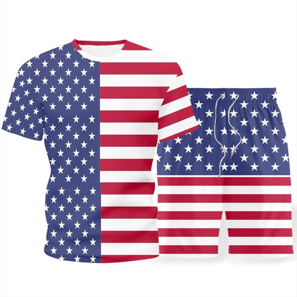 

suit american flag summer men tracksuits clothing short sleeved t shirt shorts any match with fashion beach two piece sui, Gray