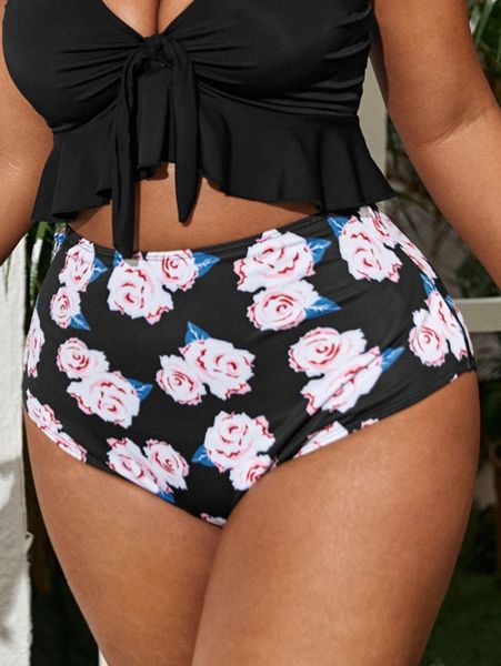 

plus floral print bikini bottom h6bd#, Black