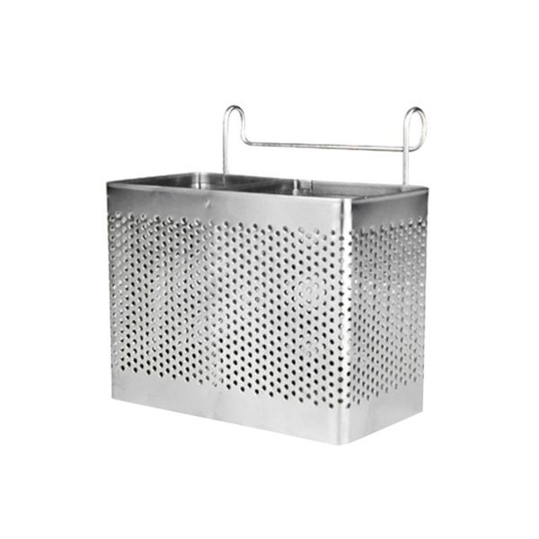

rectangular stainless steel chopsticks holder hanging cutlery drying basket tableware drainer with hooks kitchen utensil (double storage & o
