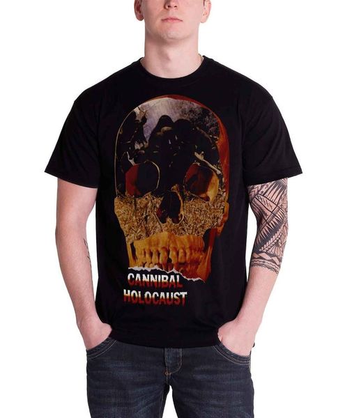 

men's t-shirts cannibal holocaust plan 9 skull mens black t shirt, White;black