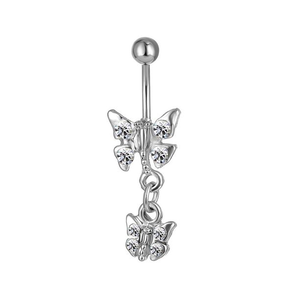 

d0334 butterfly style belly navel button ring clear color, Silver