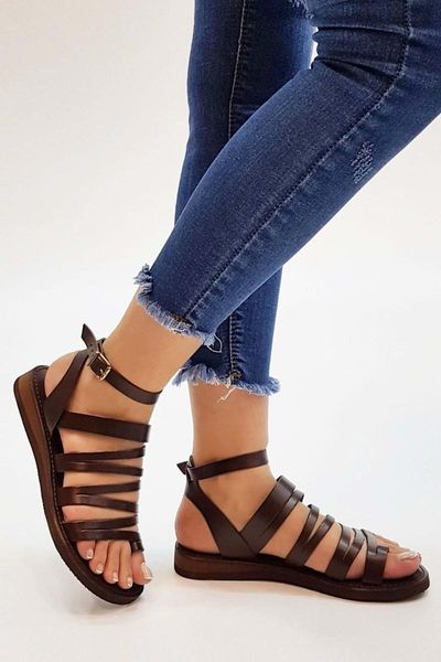 

sandals women's brown genuine leather 1124, Black