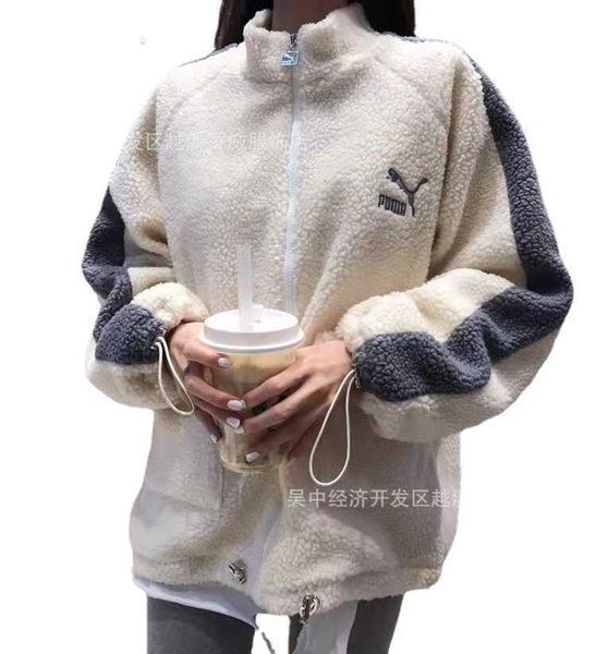 

2021ss autumn and winter national chaobiao size overseas version splicing contrast color lamb wool coat for men women, Black;brown