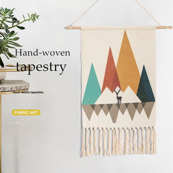 

nordic style geometric pattern hand woven tapestry with tassel cotton and linen fabric wall hangings rug for home decoration