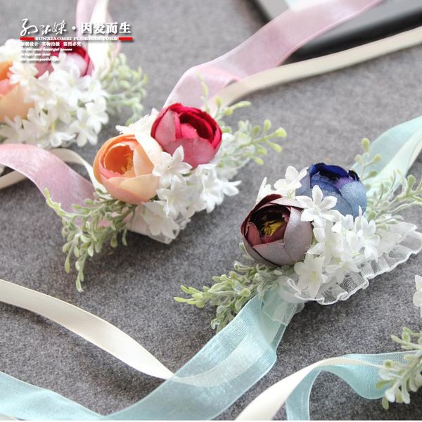 

handmade wedding corsages bride bridesmaid hand wrist flower artificial silk rose prom party accessories decorative flowers & wreaths