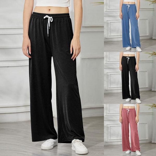 

women's pants & capris soft comfort women 2021 summer female elastic waist casual slacks soild ankle-length long trousers, Black;white