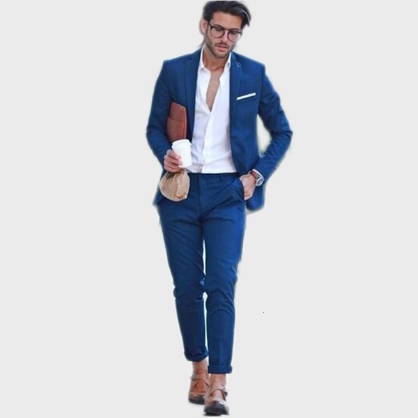 

men's suits & blazers blue suit men blazer wedding groom with pants terno tuxedo smart casual street slim fit jacket costume homme, White;black