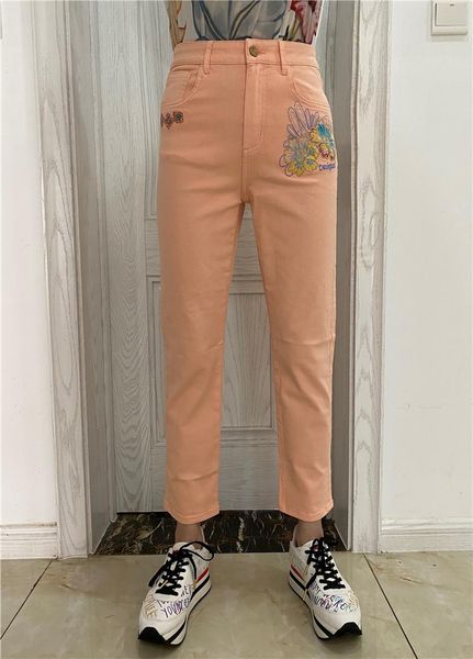 

women's pants & capris spanish printed embroidery fresh elastic jeans, Black;white