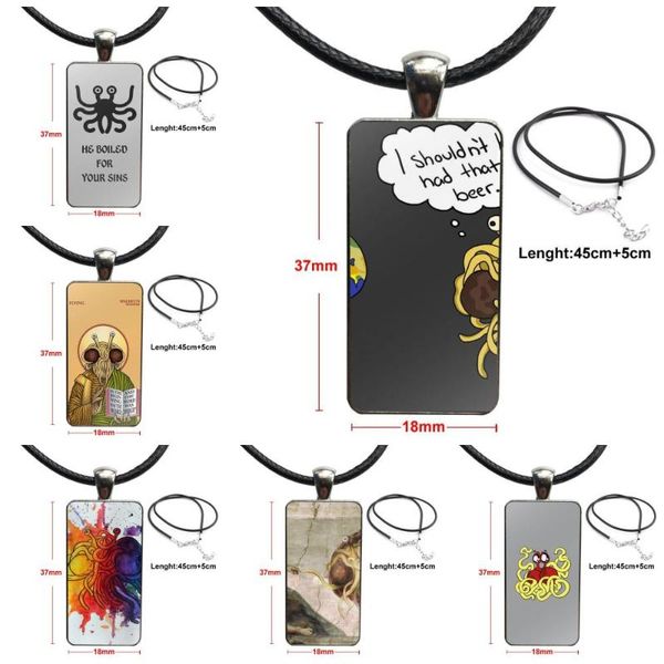 

pendant necklaces for men women flying spaghetti monsterism fsm vintage jewelry steel color glass cabochon choker long rectangle necklace, Silver