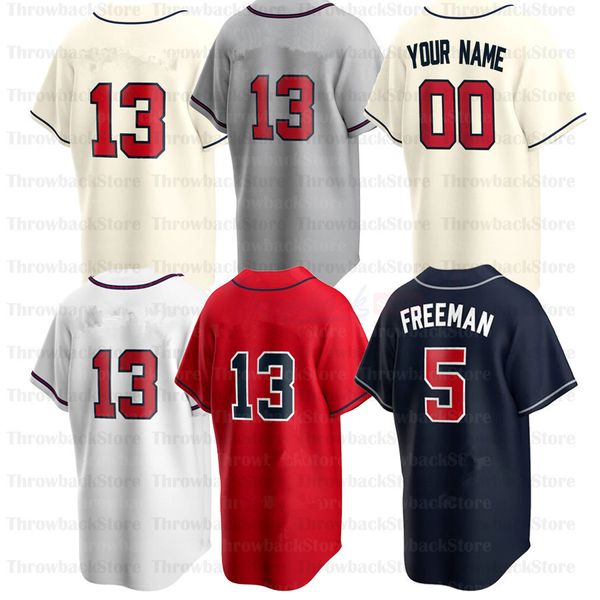 Maglie da baseball Ronald 27 Austin Riley 1 Ozzie Albies 5 Freddie Freeman 35 Cole Hamels 16 Brian McCann rosso bianco nero crema