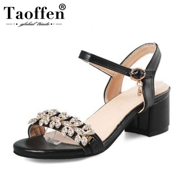 

dress shoes taoffen size 31-52 women sandals buckle crystal thick heel fashion summer for party wedding footwear, Black