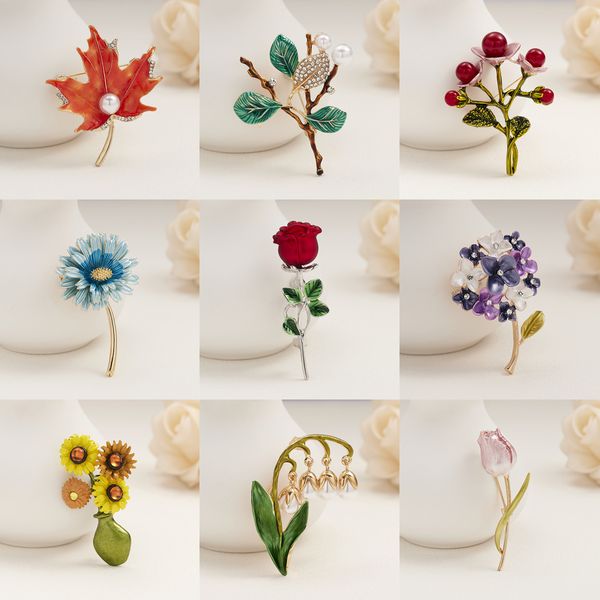 

vintage flower leaves pearl brooch pins plant brooches for women fashion jewelry party clothing accessories elegant female giftdio chan cont, Gray