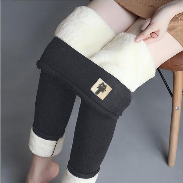 

women's leggings fashion winter warm pant women plus thicken skinny casual ankle-length trouser high waist large size, Black