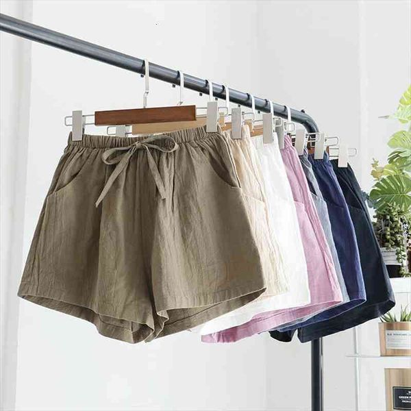 

summer korean version of the womens thin loose high waist cotton and linen wide-leg shorts, White;black